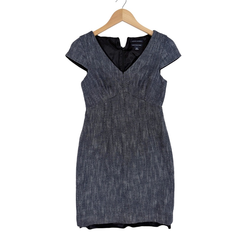 Banana Republic Textured V-Neck Dress Womens 4 Gray Italian Fabric Cap Sleeve